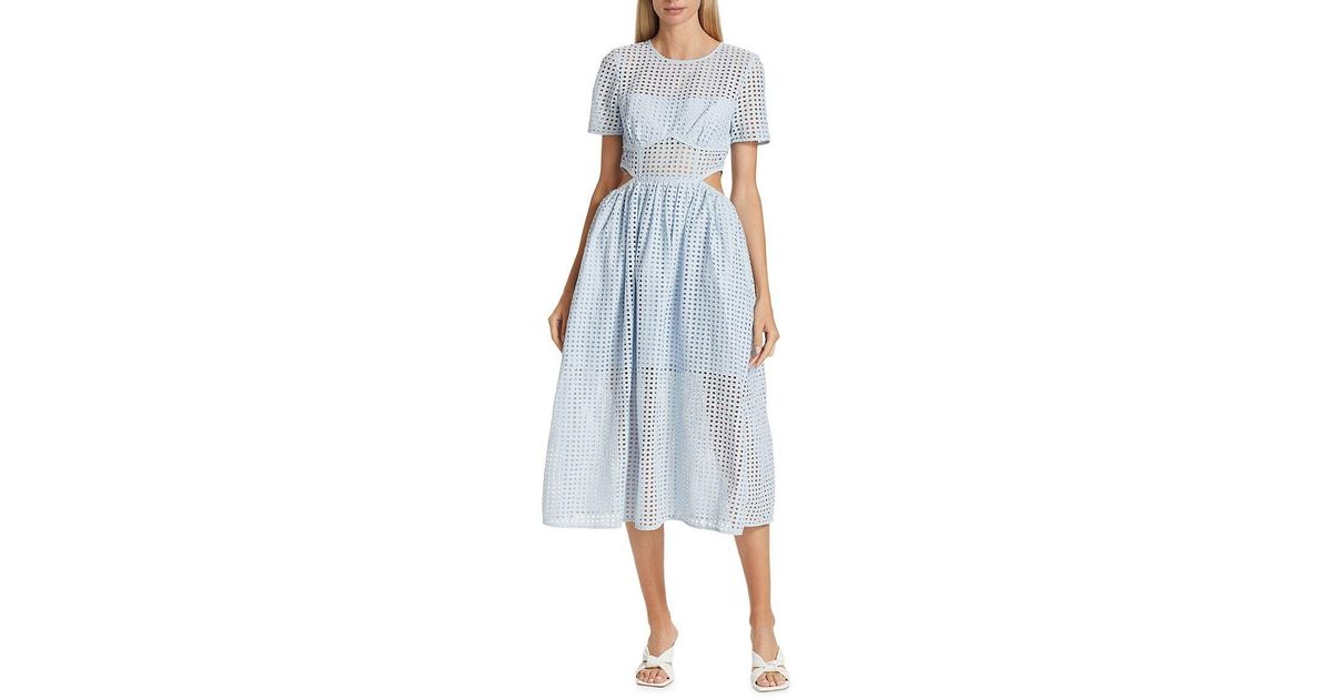 Self-Portrait Broderie Anglaise Midi-dress in Blue | Lyst