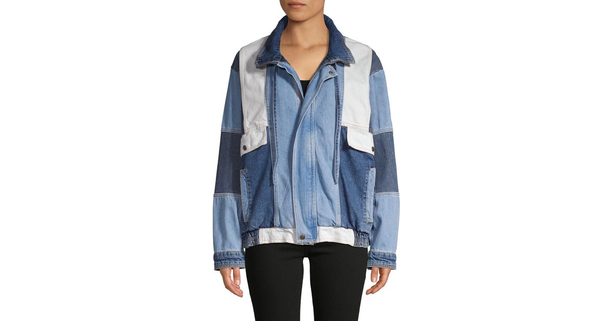 Free People Panel Denim Bomber Jacket 