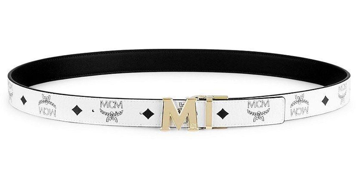 MCM Logo Reversible Leather Belt in White Lyst