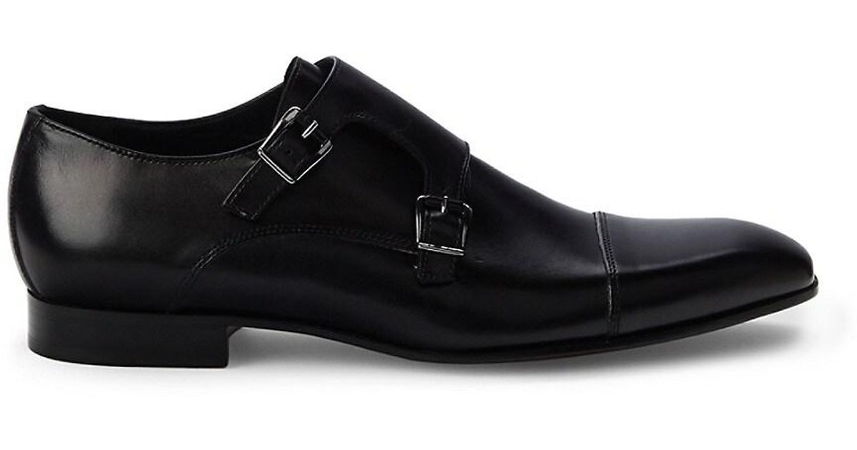 Saks Fifth Avenue Leather Double Monk-strap Shoes in Black for Men | Lyst