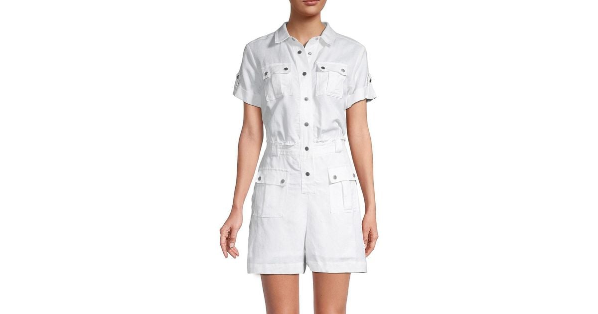 Karl Lagerfeld Linen Utility Romper in White Lyst