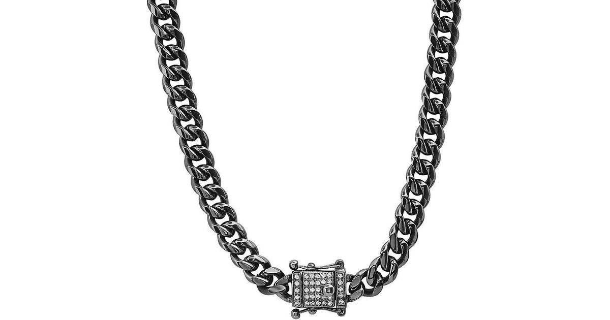 Anthony Jacobs Tone Stainless Steel & Simulated Diamond Cuban Link ...