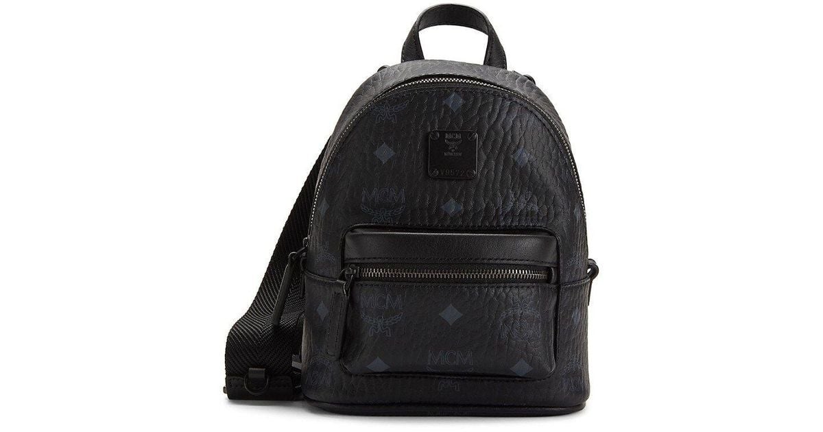MCM Stark Leather Crossbody Backpack in Black