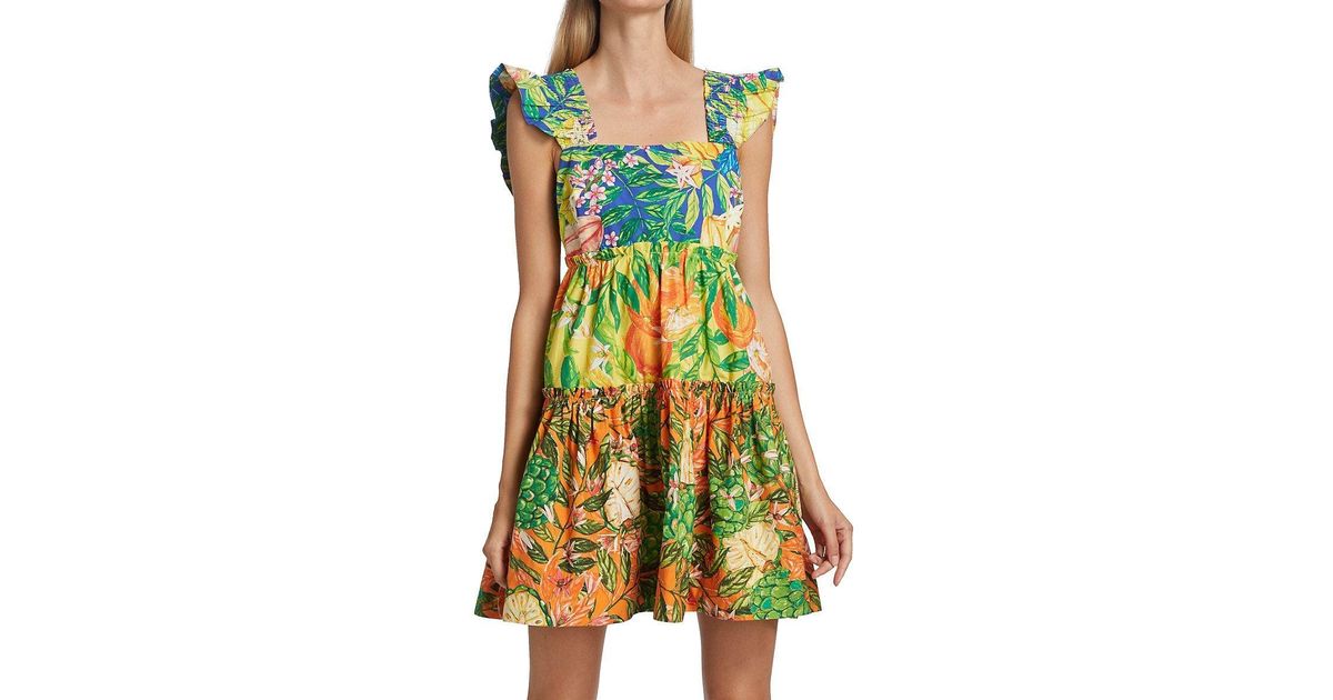 FARM Rio Caipirinha Tiered Cotton Minidress in Green | Lyst