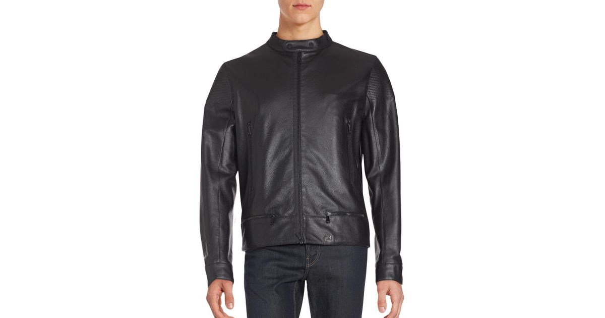Porsche Design Black Motocross Leather Jacket For Men