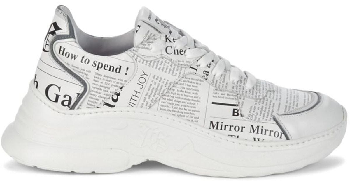 John Galliano Men's Chunky Newspaper-print Leather Sneakers - White