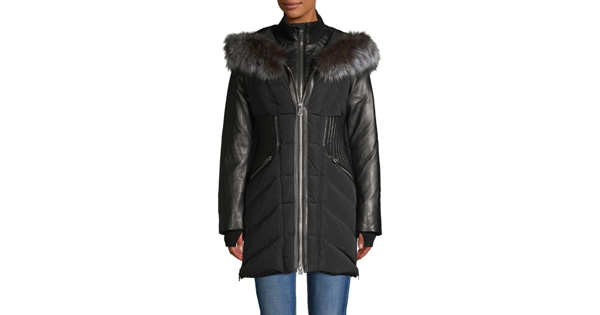 Nicole Benisti Series Courcheval Leather & Fox Fur Trim Down Jacket in  Black | Lyst Canada
