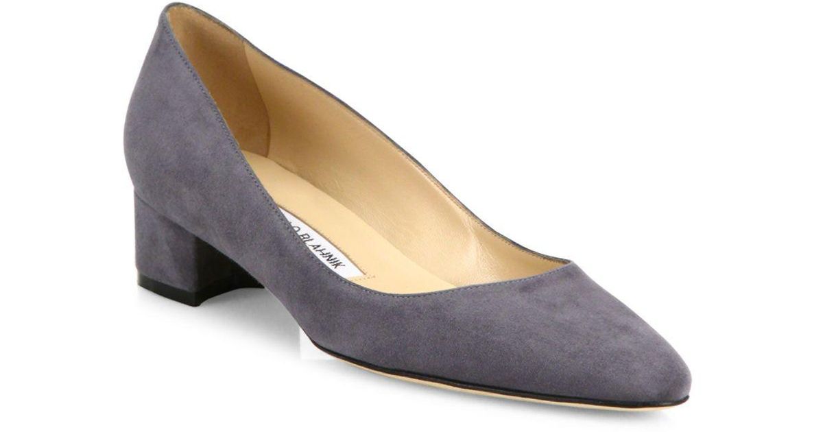 Manolo Blahnik Listony Block-heel Suede Pumps in Grey (Grey) | Lyst Canada