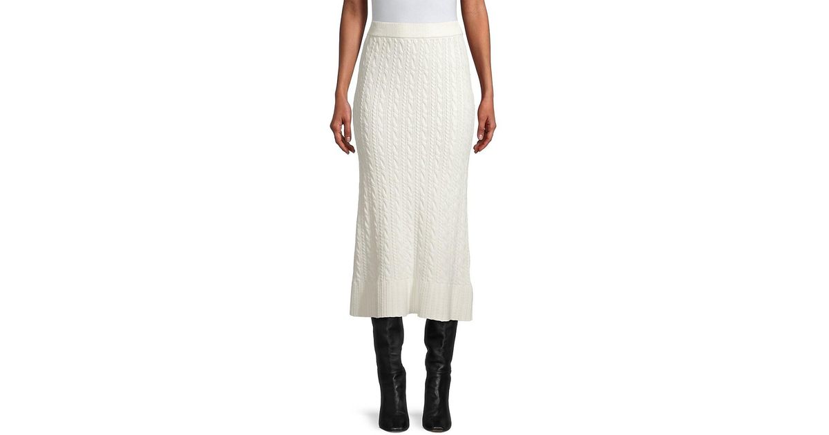 Rebecca Taylor Cable Knit Midi-skirt in Chalk (White) | Lyst