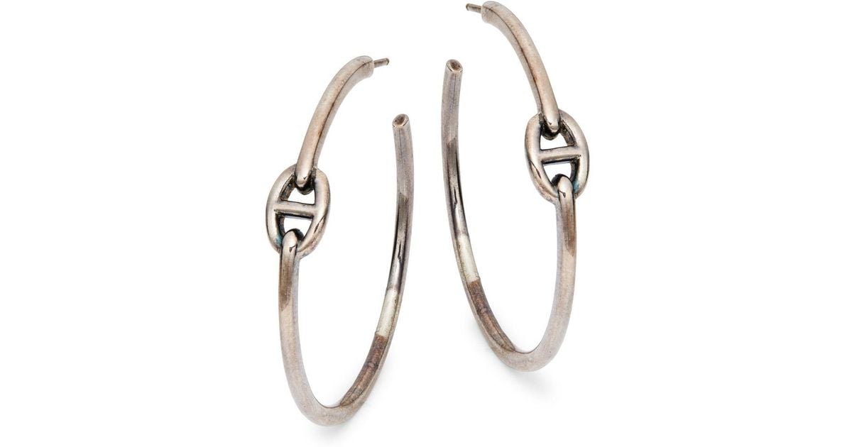 Hermès Vintage Sterling Silver Hoop Earrings in Metallic | Lyst