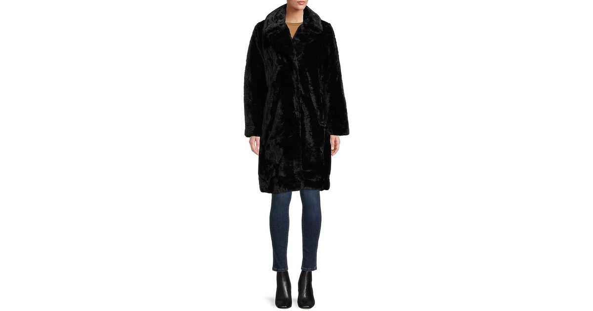 NVLT Faux Fur Shell Longline Coat in Black | Lyst