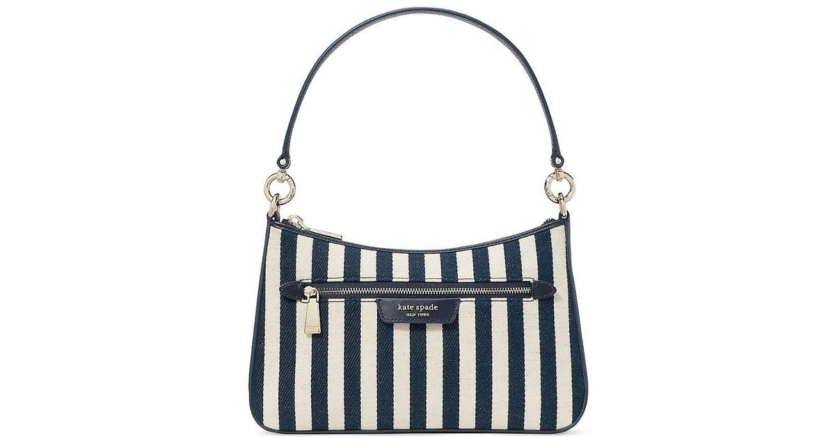 Kate Spade Hudson Striped Canvas Leather Crossbody Bag in White