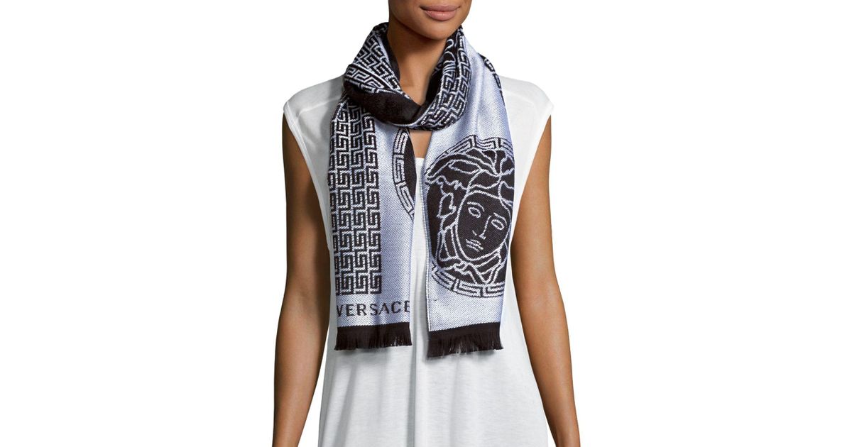 Gray Medusa Sciarpa Scarf Authentic Unisex NEW $375 Versace 100% Wool Black 