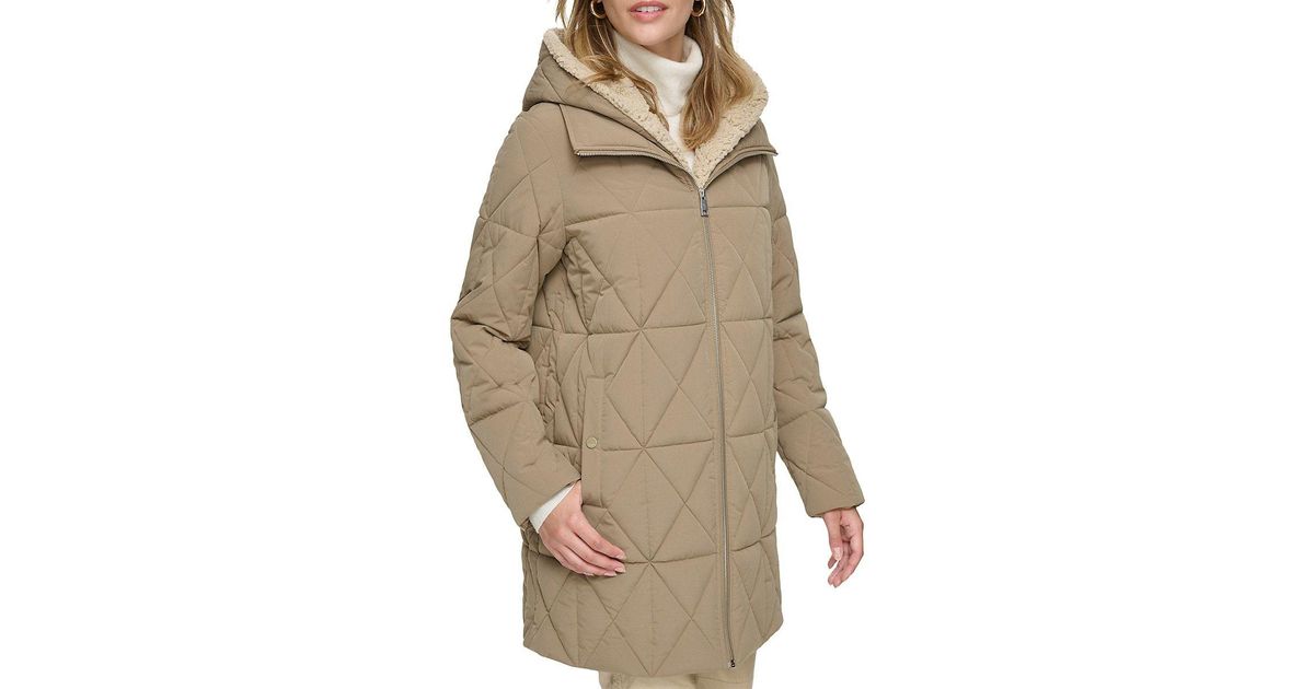 Andrew Marc Islee Faux Sherpa Hooded Puffer Coat in Natural | Lyst