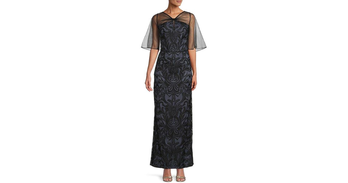 JS Collections Claudia Embroidered Column Gown in Black | Lyst