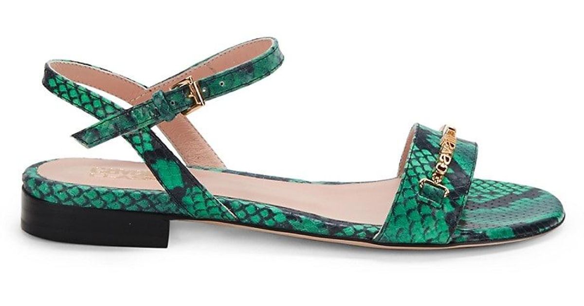 Green 2025 snakeskin sandals