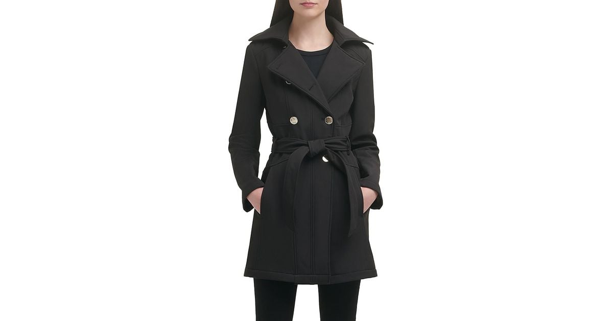 Guess Jacket Womens Small Black Rain Trench Coat popular Hooded Belted Parka Ladies