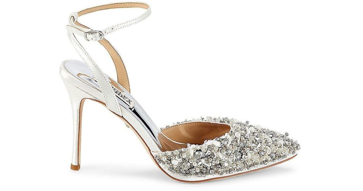 Badgley Mischka Nicolitie Embellished Ankle Strap Pumps in Metallic | Lyst