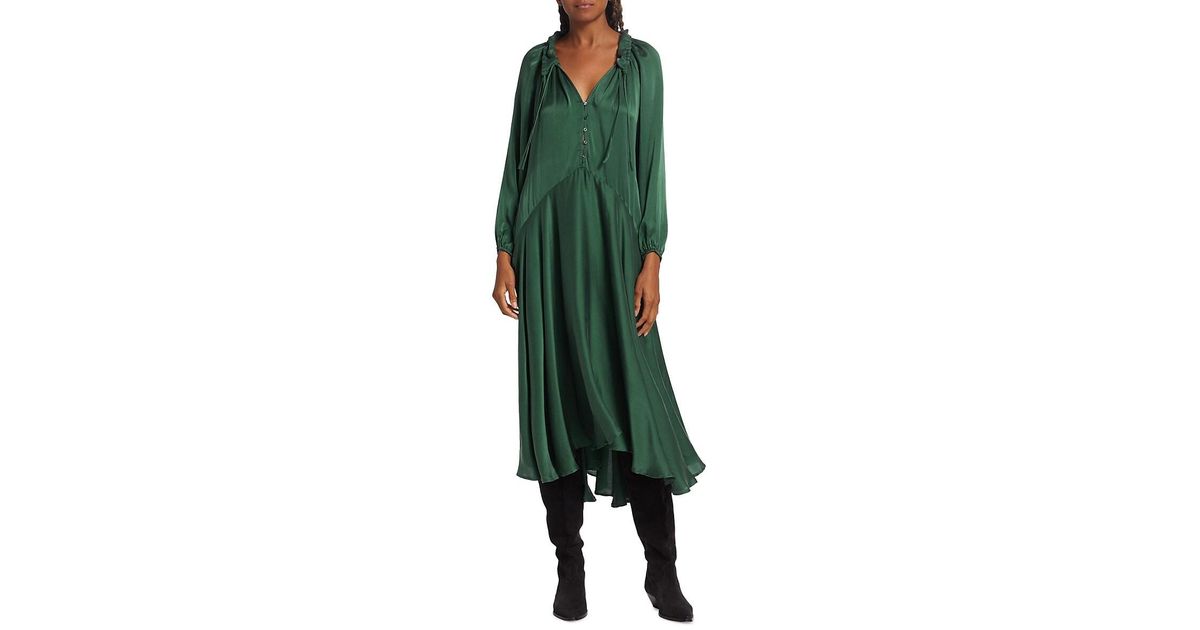 Xirena Eva Silk Charmeuse Asymmetric Midi-dress in Green | Lyst UK