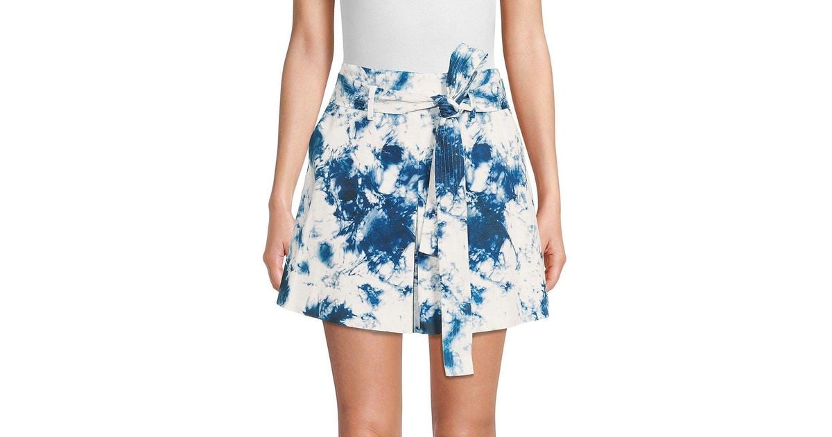 AMUR Kensley Tie Dye Belted Mini Skort in Blue Lyst
