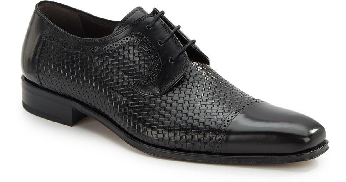 Mezlan Woven Leather Cap-toe Oxfords in Black for Men | Lyst