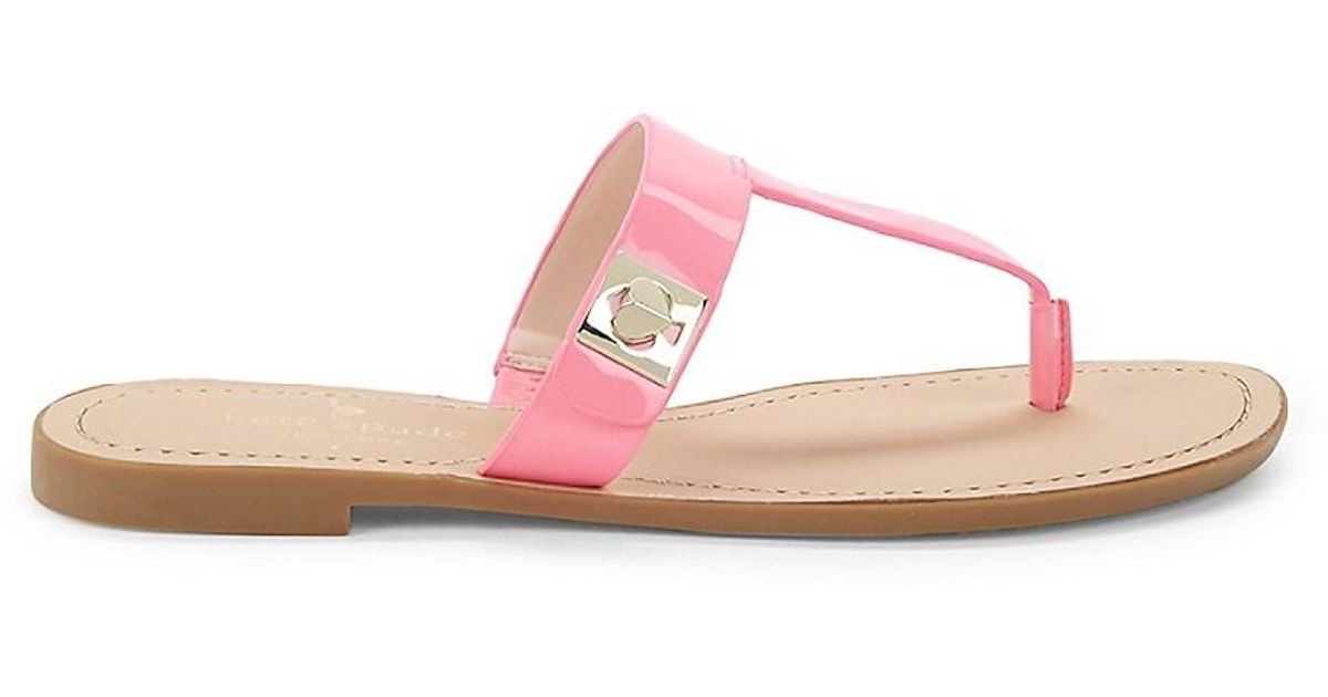 Kate Spade Castile Patent-leather Thong-toe Sandals in Neon Pink (Pink
