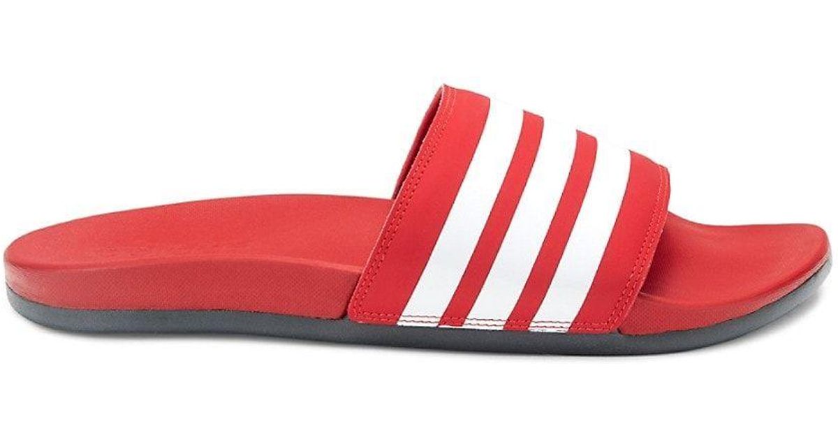 adidas Adilette Comfort Striped Slides in Red for Men Lyst