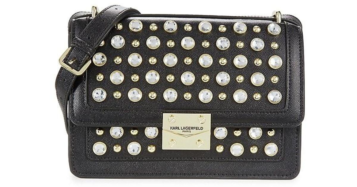 Karl Lagerfeld Studded Leather Crossbody Bag in Black Lyst Australia