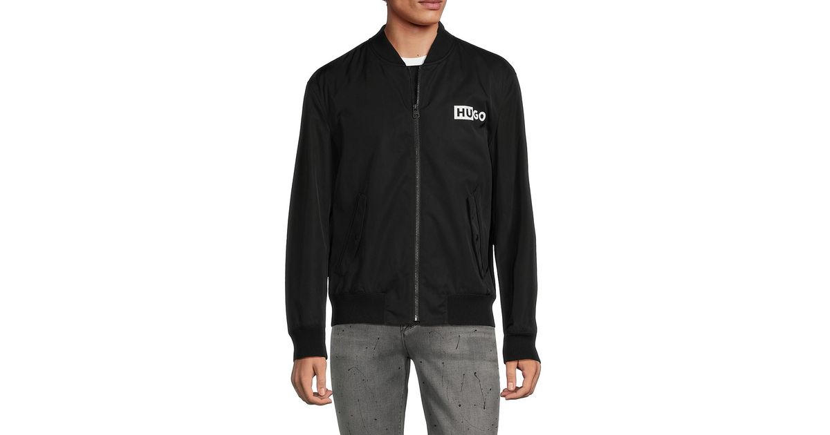 HUGO Blue Boris Logo Bomber Jacket for men