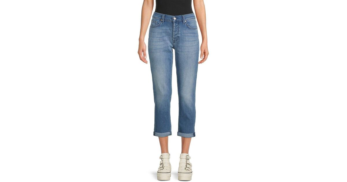 7 For All Mankind Josefina High Rise Slim Fit Cropped Jeans in Blue | Lyst