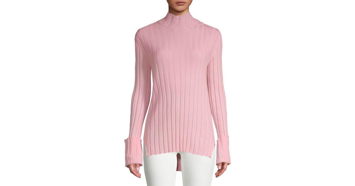 Celine Ribbed Mockneck Sweater in Pink | Lyst