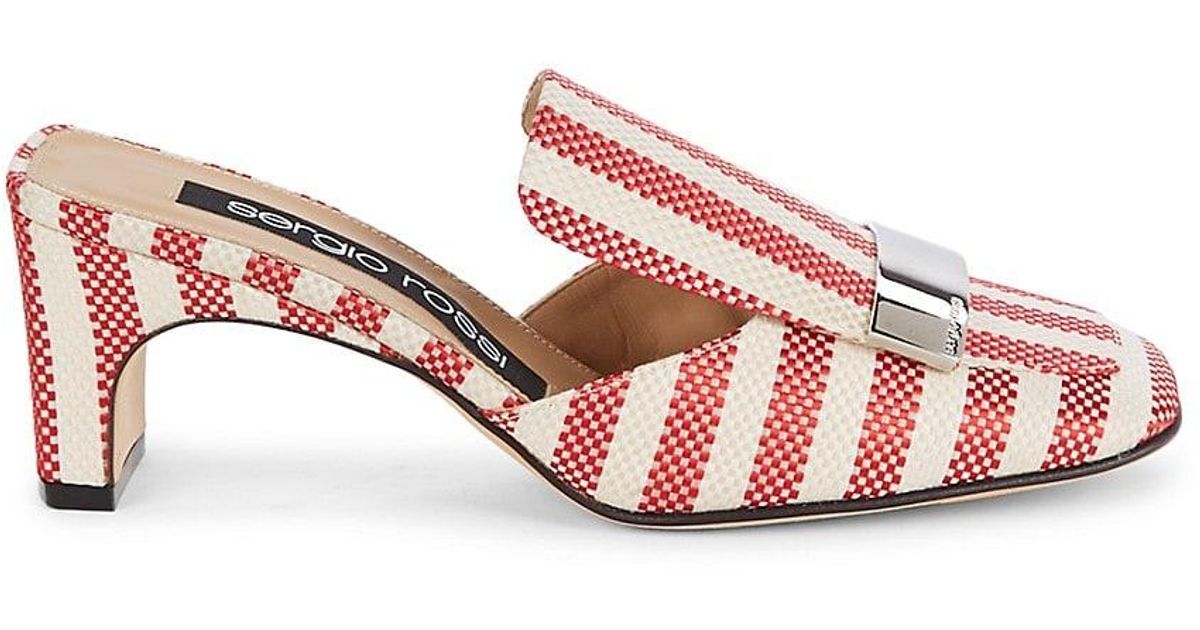 Sergio Rossi Leather Tessuto Heel Mules 