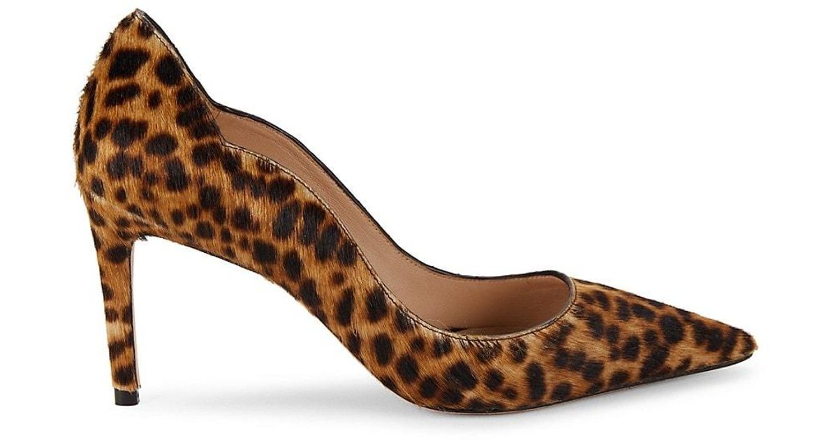 Stuart Weitzman Leopard Print Calf Hair Scalloped Pumps in Brown