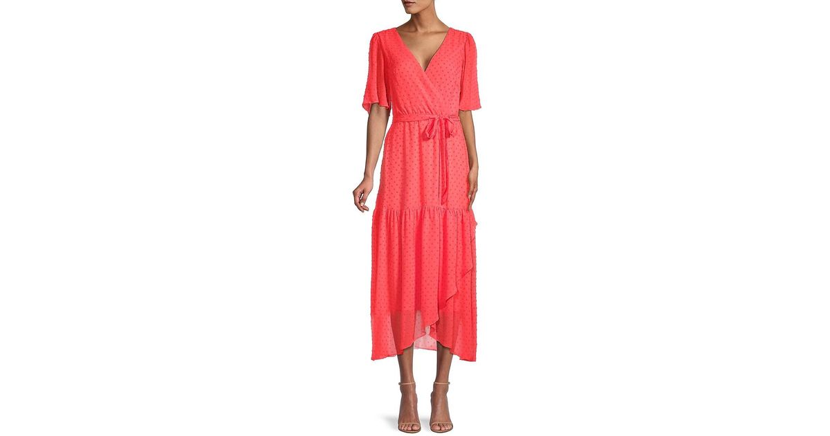 Donna Ricco Synthetic Tulip-hem Textured Wrap Dress | Lyst