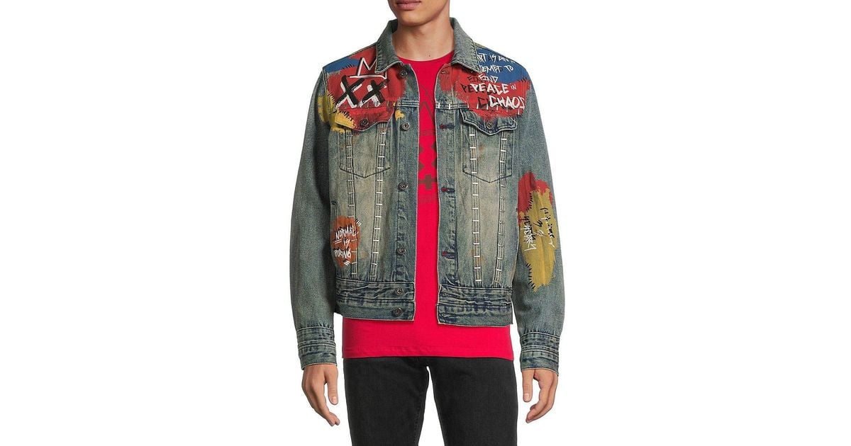 Cult Of Individuality Type Iv Graphic Denim Jacket in Red for Men Lyst
