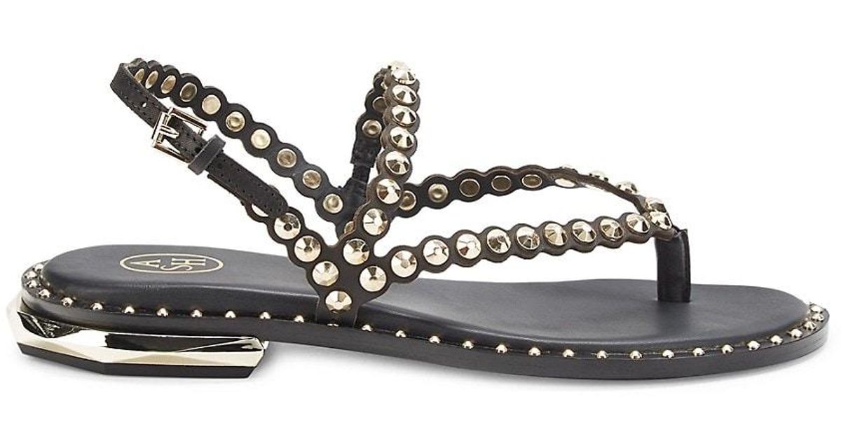 Ash Piper Studded Leather Flat Sandals in Black (Metallic) Lyst UK
