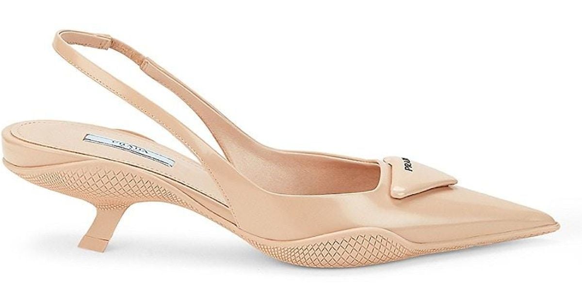 Prada Leather Slingback Kitten Heel Pumps in Pink | Lyst Canada