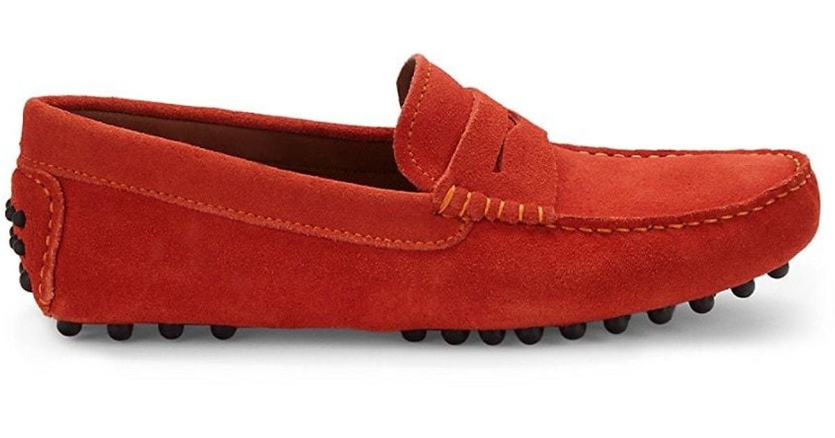 Saks Fifth Avenue Suede Penny Driving Loafers in Red Orange (Blue) for