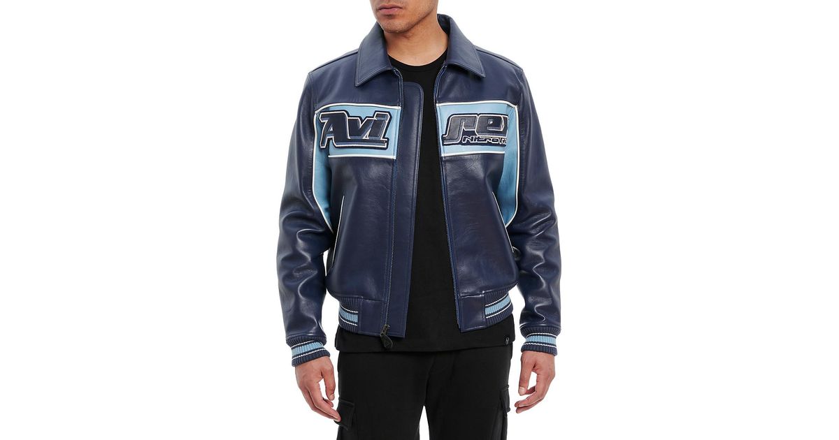 Avirex Nitro Run Leather Jacket in Blue for Men | Lyst UK