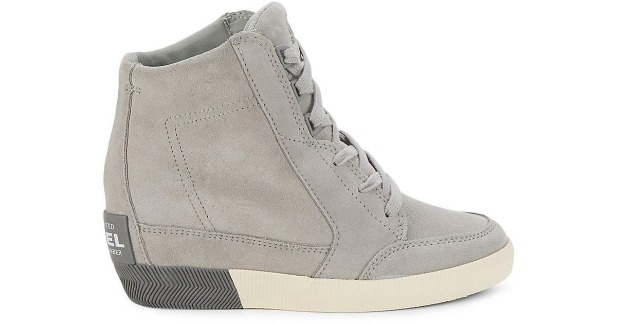 Sorel Out N About Suede Hidden Wedge High-top Sneakers in Grey - Lyst