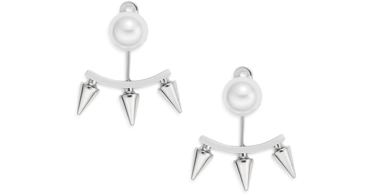 Lyst Majorica 10mm White Round Pearl Spiked Earrings In