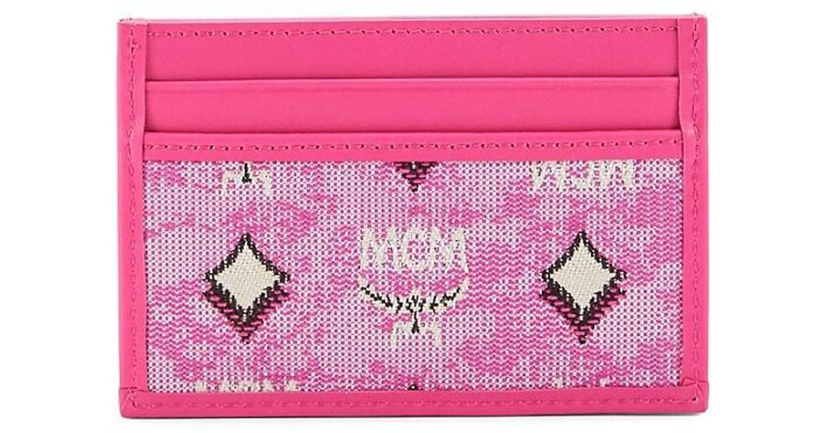 MCM Woven Leather Card Holder in Pink | Lyst Australia