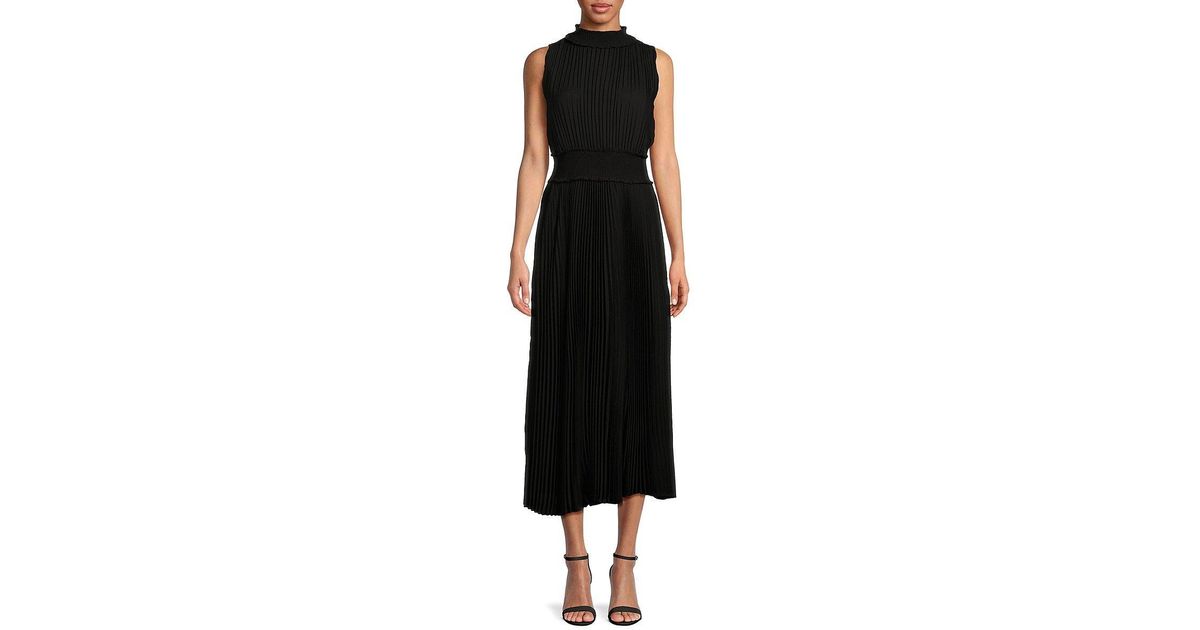 Nanette Lepore Pleated Maxi Fit And Flare Dress in Black | Lyst