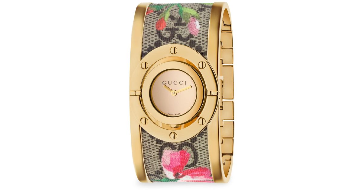 Gucci Canvas Twirl Blooms Bangle Watch | Lyst