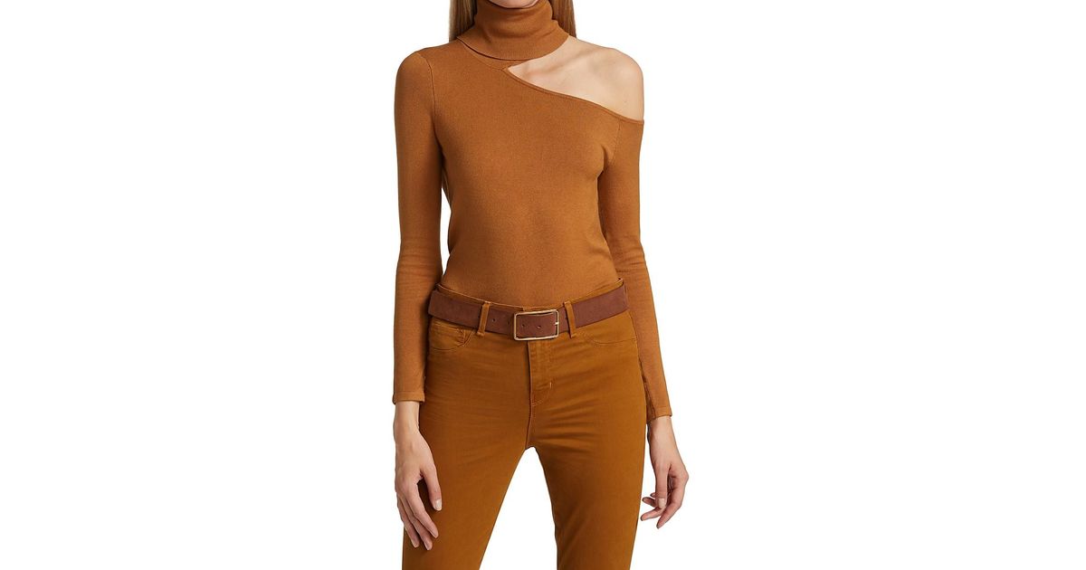 L'Agence Synthetic Nicky Cutout Turtlneck Sweater in Brown | Lyst