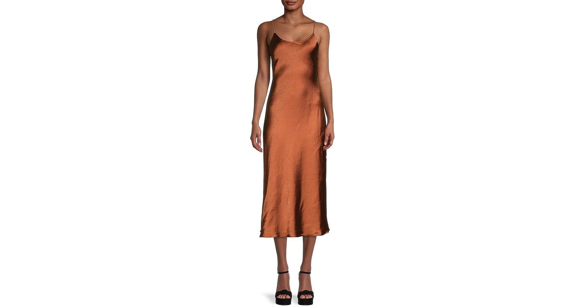 Line & Dot Satin Makena Midi Slip Dress in Rust (Brown) | Lyst UK