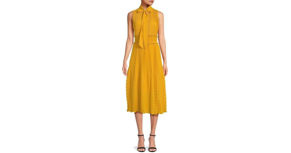 Nanette Lepore Pleated Smocked Midi Dress in Yellow Lyst