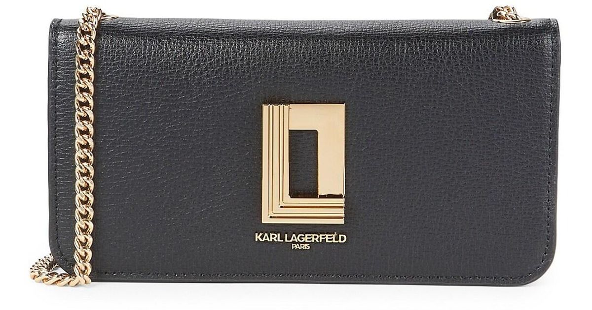 Karl Lagerfeld Leather Wallet On Chain in Black Gold (Black) Lyst