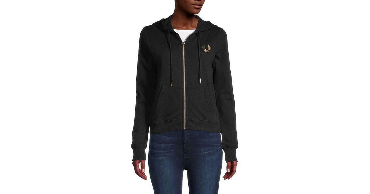 True Religion Buddha Foil Zipfront Hoodie in Black Lyst