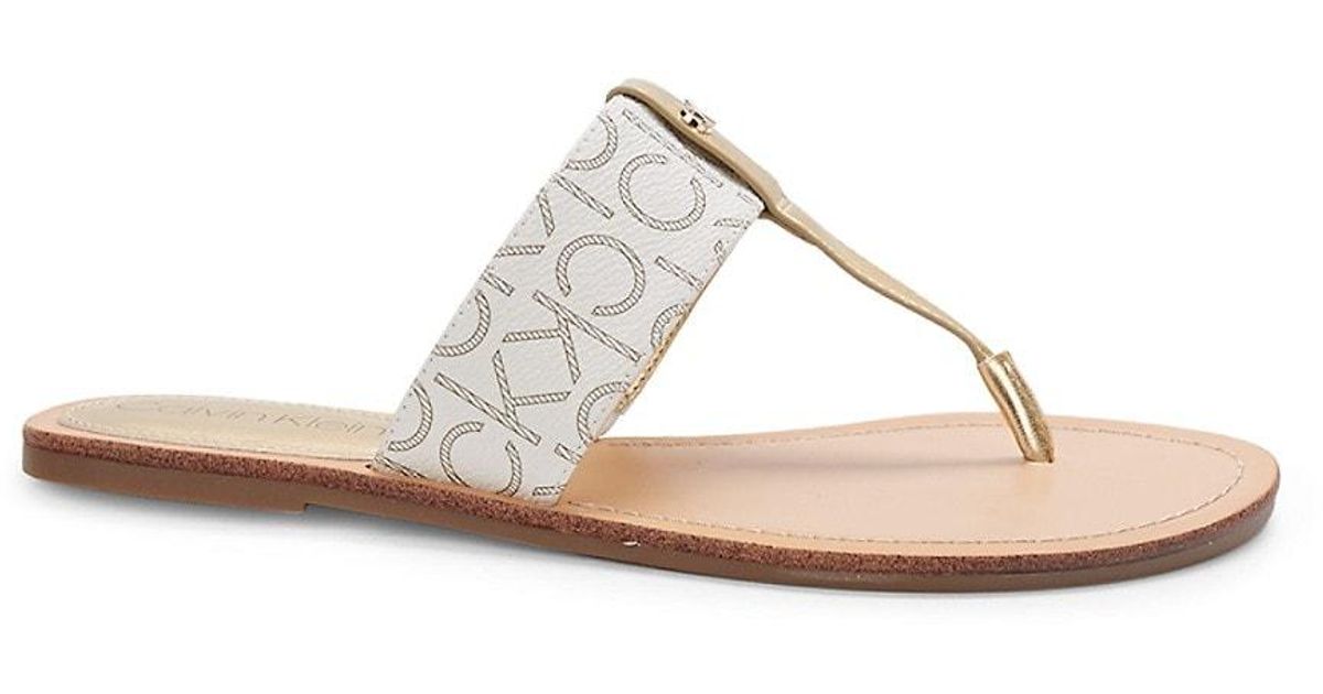 Calvin Klein Monogram Flat Thong Sandals in Natural Lyst Australia